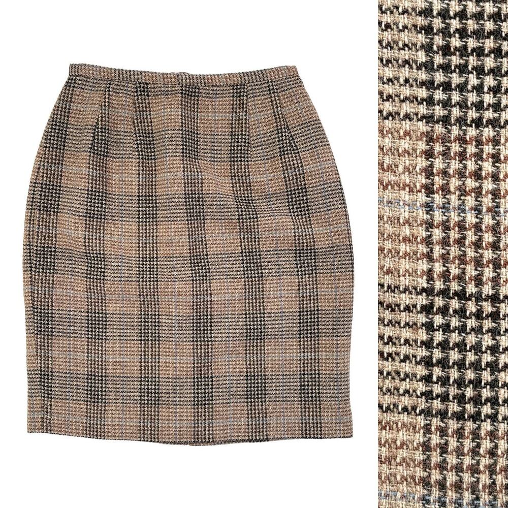Harve Benard Wool Glen Plaid Pencil Skirt Womens 4 Brown Blue Preppy Academia